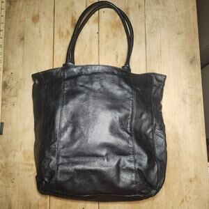 CHICO'S black leather double strap snap top shopper tote purse